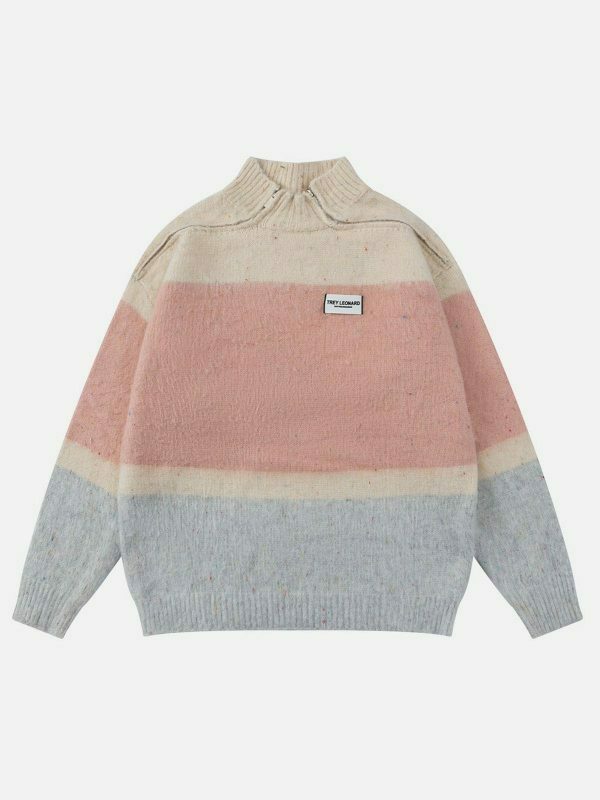 vibrant color block zip up sweater 6770