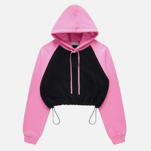vibrant color blocking hoodie with drawstring 7143