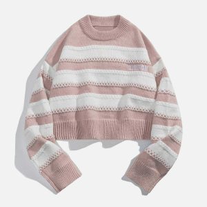 vibrant colorblock crop sweater   chic y2k streetwear 4773