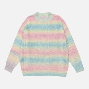 vibrant contrast rainbow sweater youthful streetwear icon 6427