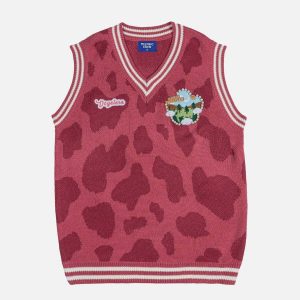 vibrant cow pattern sweater vest 4618