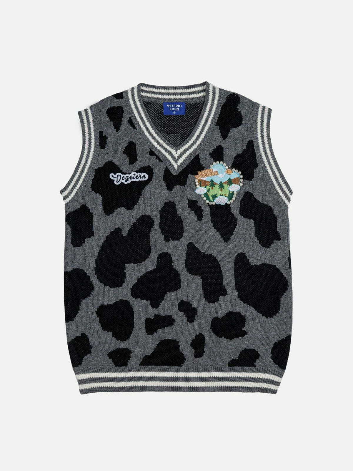 vibrant cow pattern sweater vest 7456