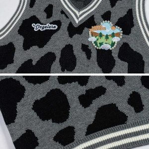 vibrant cow pattern sweater vest 7508