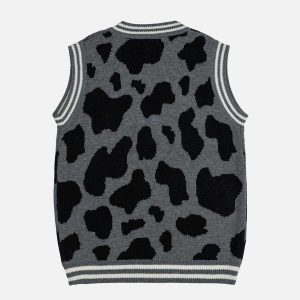 vibrant cow pattern sweater vest 8076
