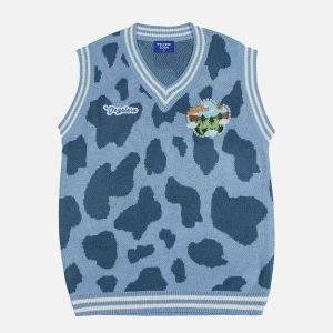 vibrant cow pattern sweater vest 8721