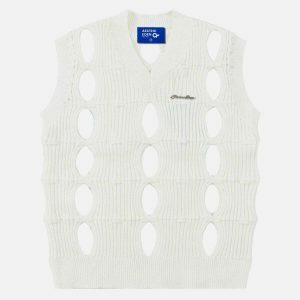 vibrant cut out v neck sweater vest 6776