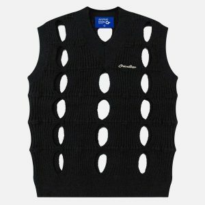vibrant cut out v neck sweater vest 6833