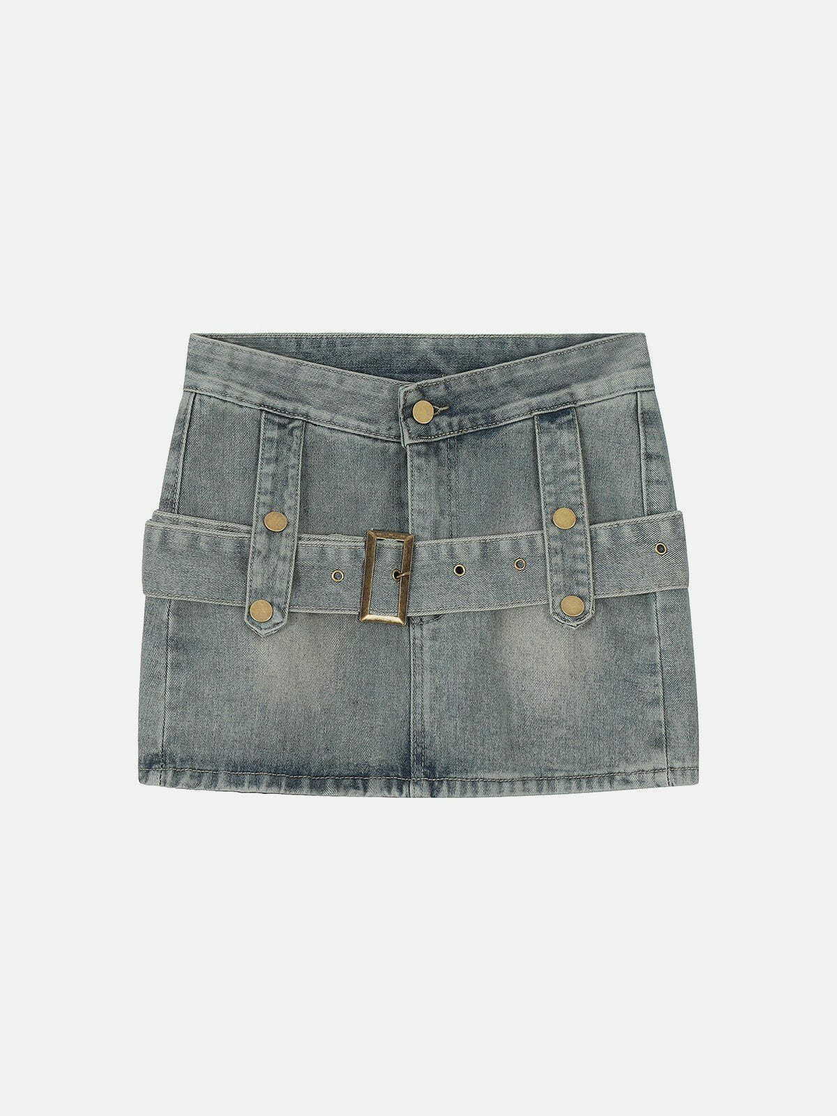 vibrant denim skirt with vintage belt 2384