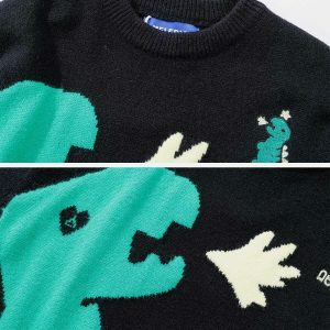 vibrant dinosaur jacquard sweater urban streetwear 3572