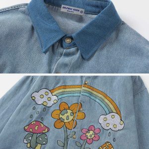 vibrant embroidery rainbow shirt   youthful long sleeve style 2974