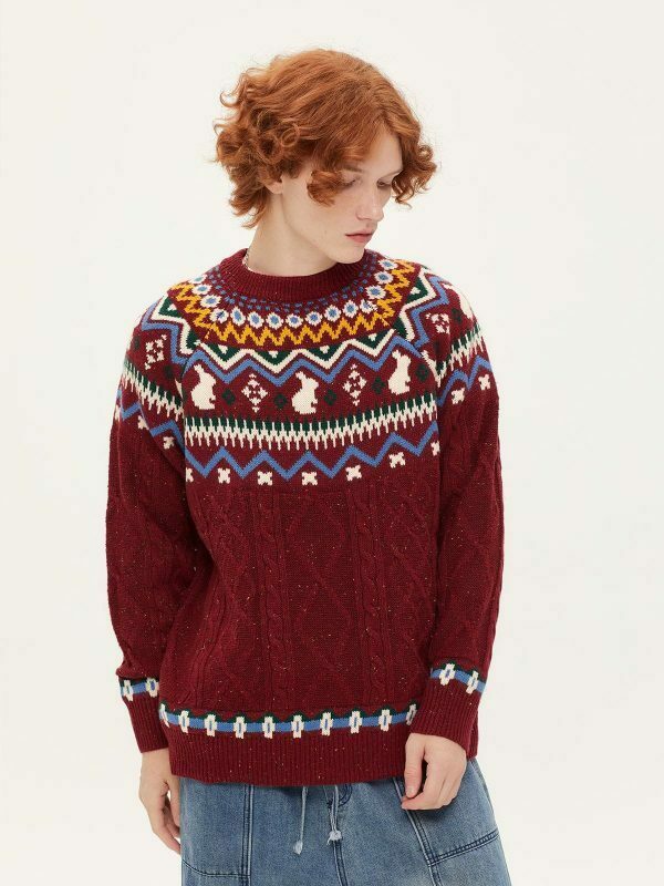 vibrant fair isle knit sweater urban fashion essential 1646