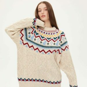 vibrant fair isle knit sweater urban fashion essential 3307