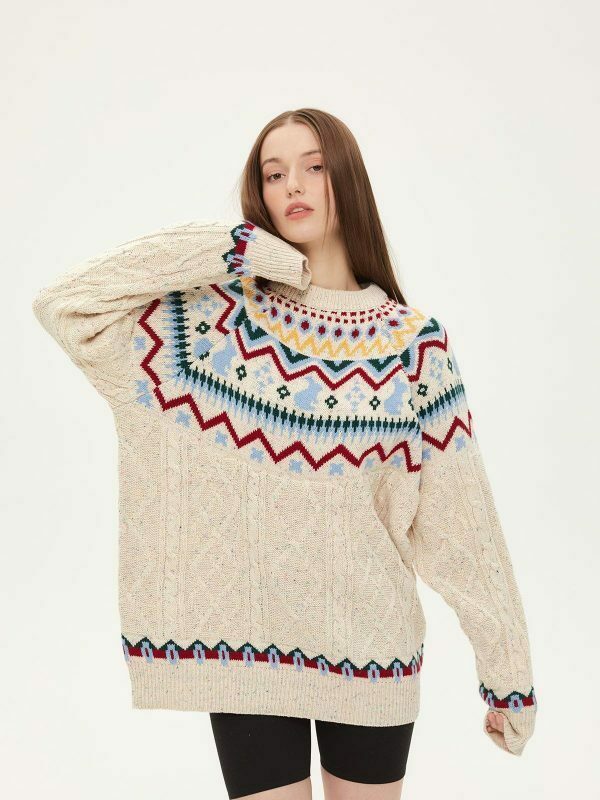 vibrant fair isle knit sweater urban fashion essential 3307
