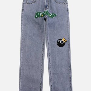 vibrant flocked letter jeans 3907