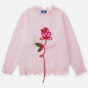 vibrant floral embroidery sweater y2k streetwear 3100