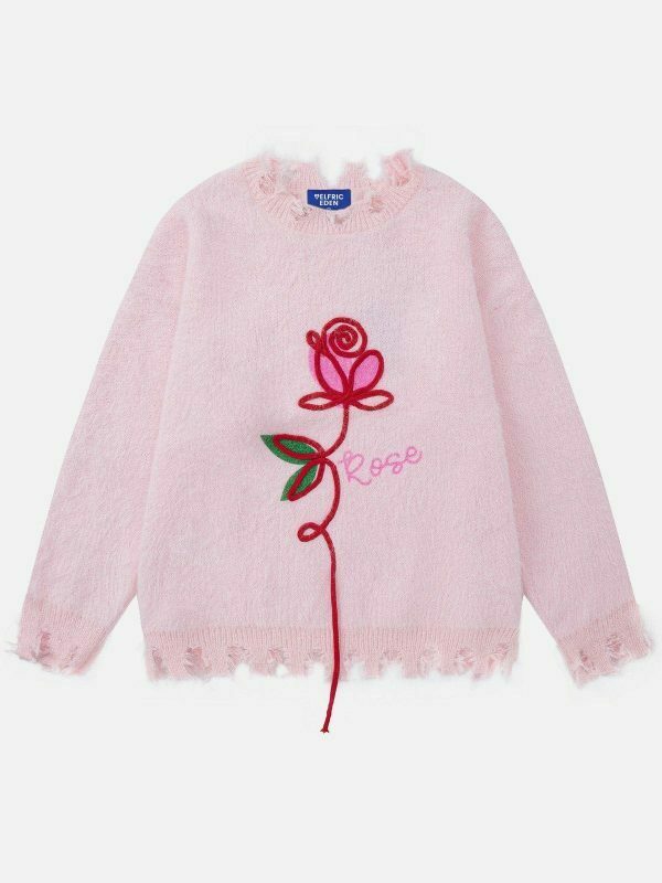 vibrant floral embroidery sweater y2k streetwear 3100