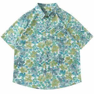 vibrant floral print shirt short sleeve & contrasting colors 1921