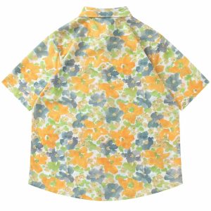 vibrant floral print shirt short sleeve & contrasting colors 6045