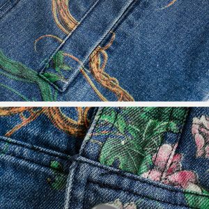 vibrant flower print denim jacket   y2k chic streetwear 1273