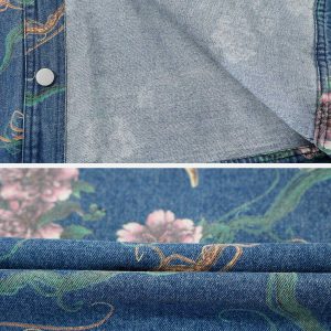 vibrant flower print denim jacket   y2k chic streetwear 2405