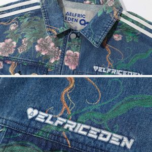 vibrant flower print denim jacket   y2k chic streetwear 2690