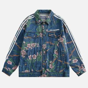 vibrant flower print denim jacket   y2k chic streetwear 7066