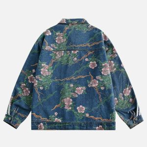 vibrant flower print denim jacket   y2k chic streetwear 7670