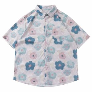 vibrant full flower print shirt youthful short sleeve design 1576