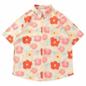 vibrant full flower print shirt youthful short sleeve design 4658