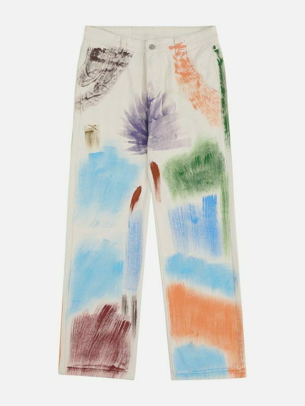 vibrant graffiti print pants   edgy & retro streetwear 3605