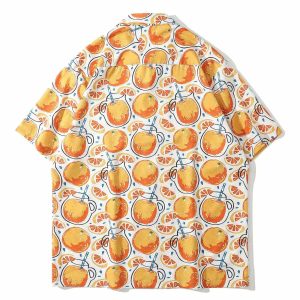 vibrant grapefruit print shirt   youthful & trendy style 1508