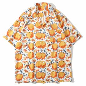 vibrant grapefruit print shirt   youthful & trendy style 5281