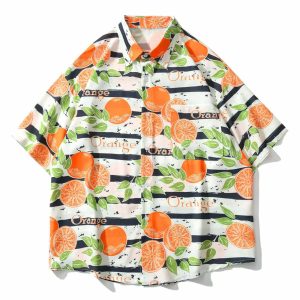 vibrant orange stripe shirt short sleeve urban chic 2862
