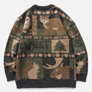 vibrant owl bear print sweater y2k streetwear 1101