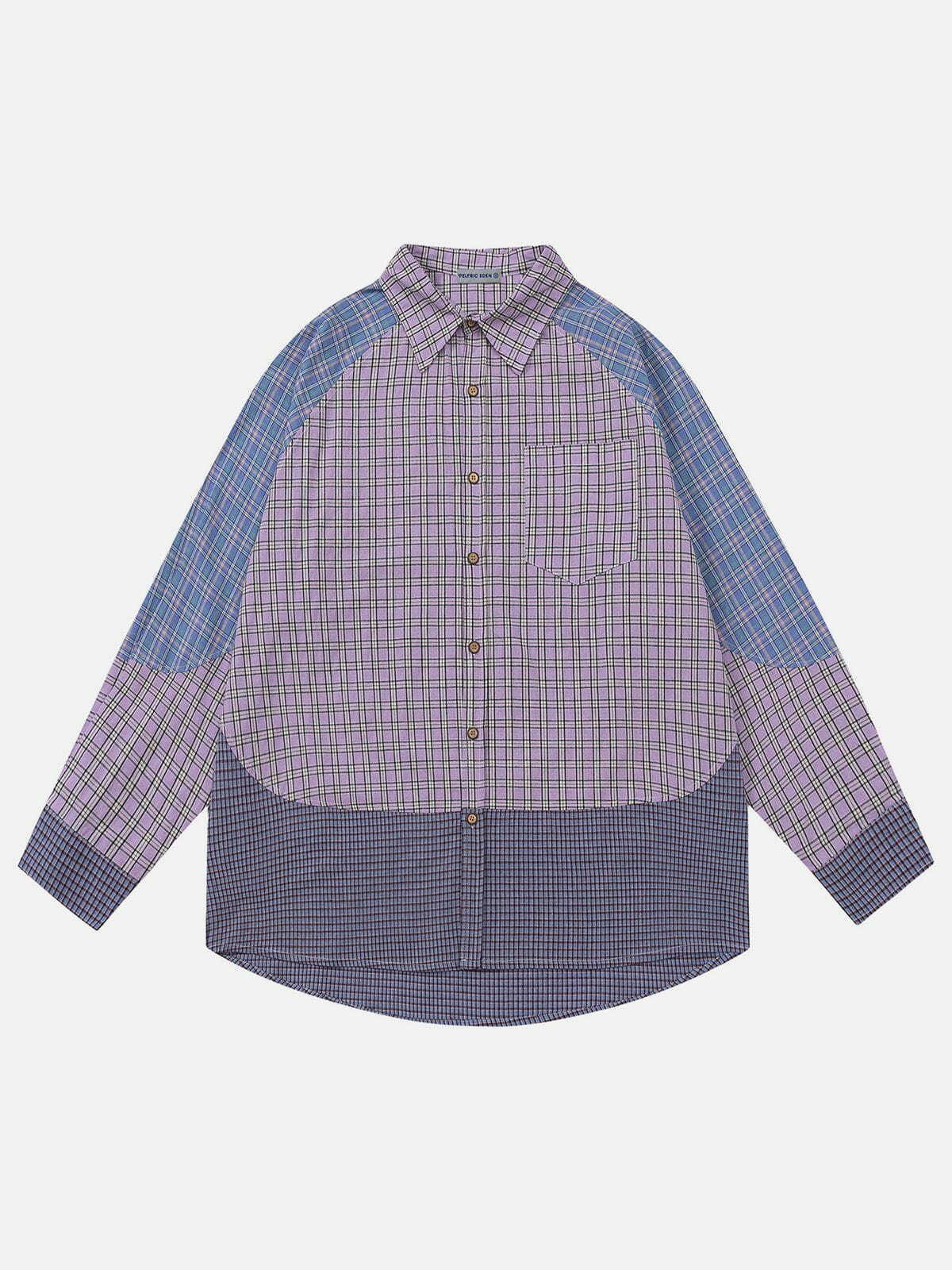 vibrant patchwork checked shirt urban fashion trend 6683