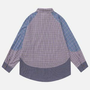 vibrant patchwork checked shirt urban fashion trend 7110