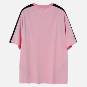 vibrant pink colorblock tee   youthful racing style 3445