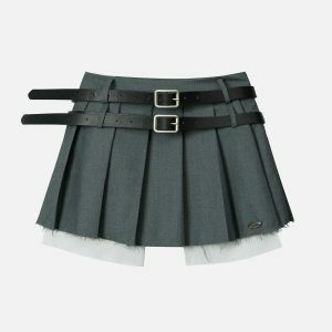 vibrant pleated skirt with double belt detail 3601