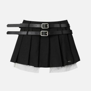 vibrant pleated skirt with double belt detail 5059