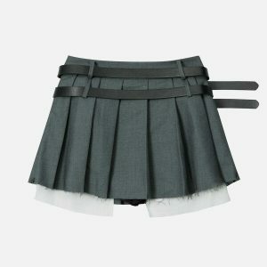 vibrant pleated skirt with double belt detail 5272