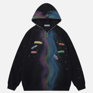 vibrant rainbow graffiti hoodie urban streetwear 3882