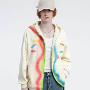 vibrant rainbow graffiti hoodie urban streetwear 8273