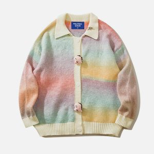 vibrant rainbow stripe cardigan   wool blend cozy chic 4787