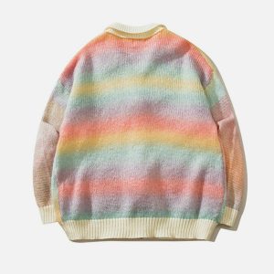 vibrant rainbow stripe cardigan   wool blend cozy chic 6223