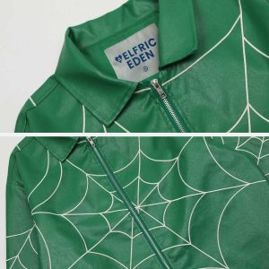 vibrant spider web faux leather jacket 1719