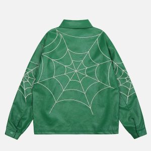 vibrant spider web faux leather jacket 5934