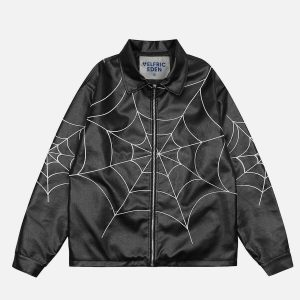 vibrant spider web faux leather jacket 6700