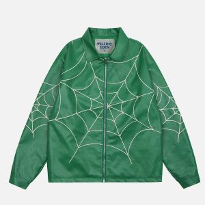 vibrant spider web faux leather jacket 7137