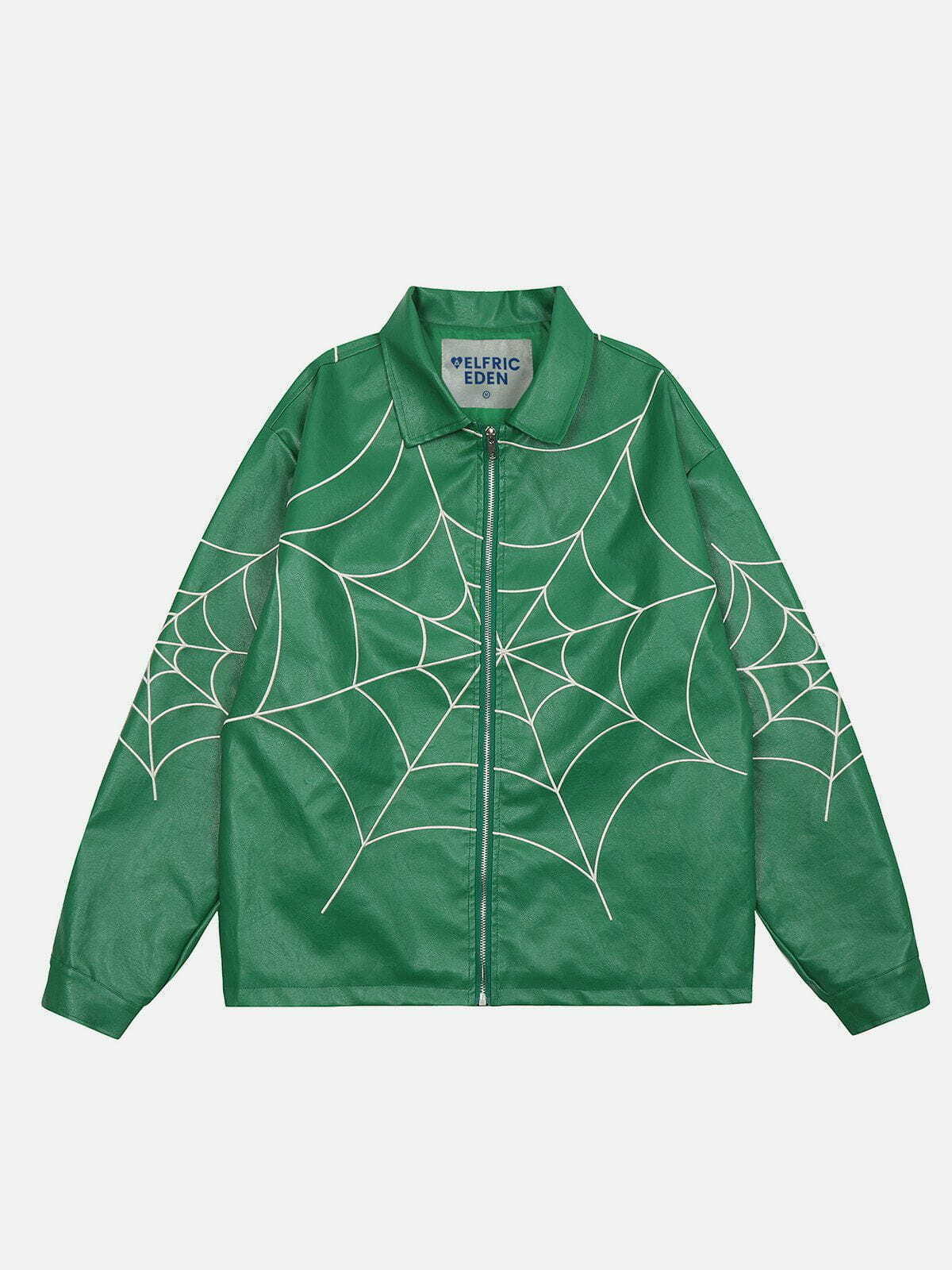 vibrant spider web faux leather jacket 7137