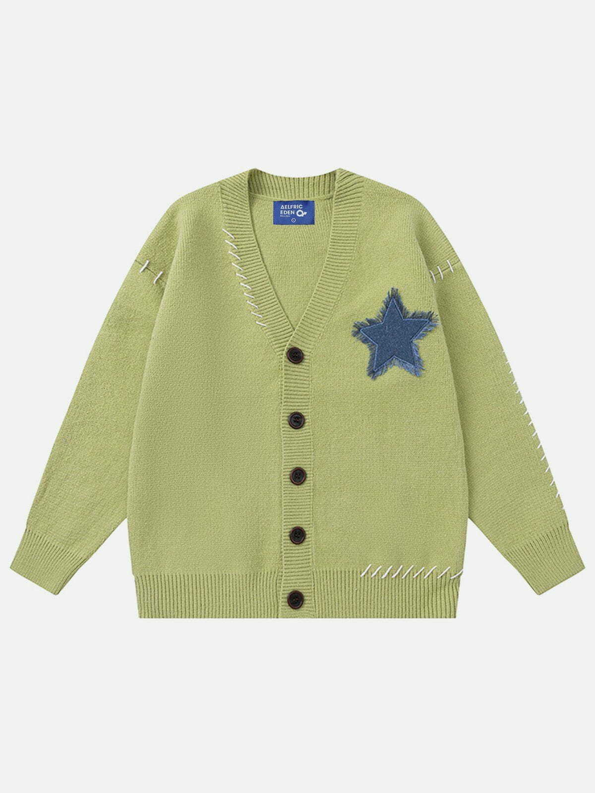 vibrant star applique crochet cardigan 3969